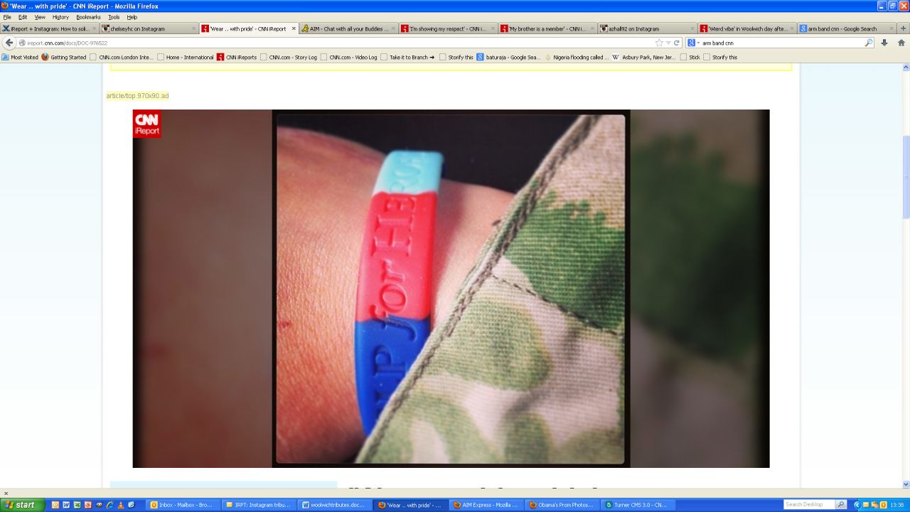Another British soldier, Chelsey Hampson-Carroll, wore her wristband, along with her camouflage gear, "with pride."