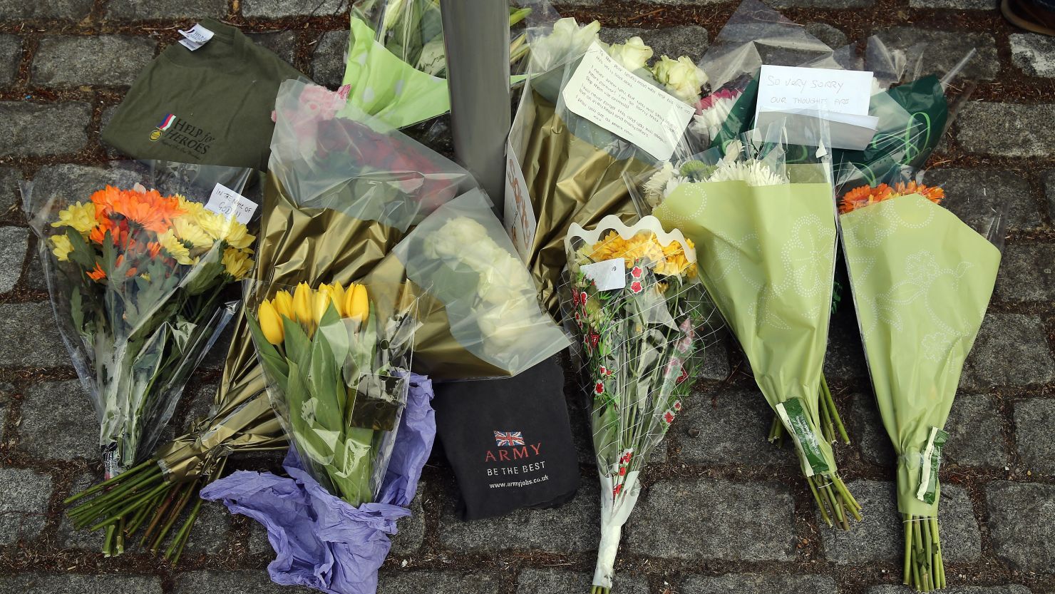Flowers lay outside Woolwich Barracks on Thursday in London. 