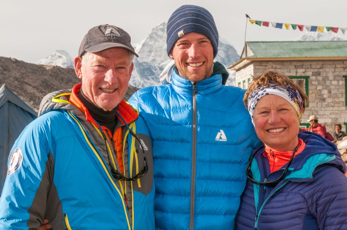 Jim, left, his wife, Dianne, and their son, Leif, near Everest base camp in 2012.