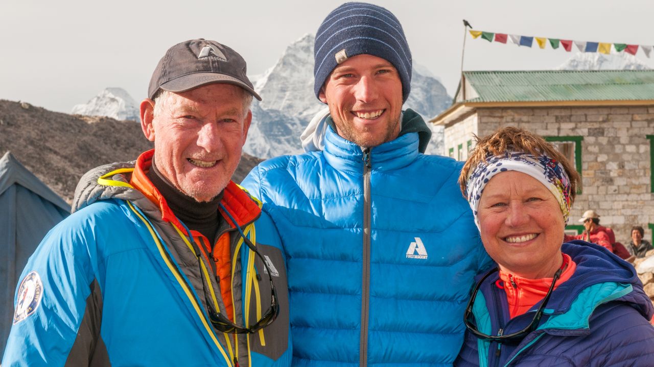 Jim, left, his wife, Dianne, and their son, Leif, near Everest base camp in 2012.