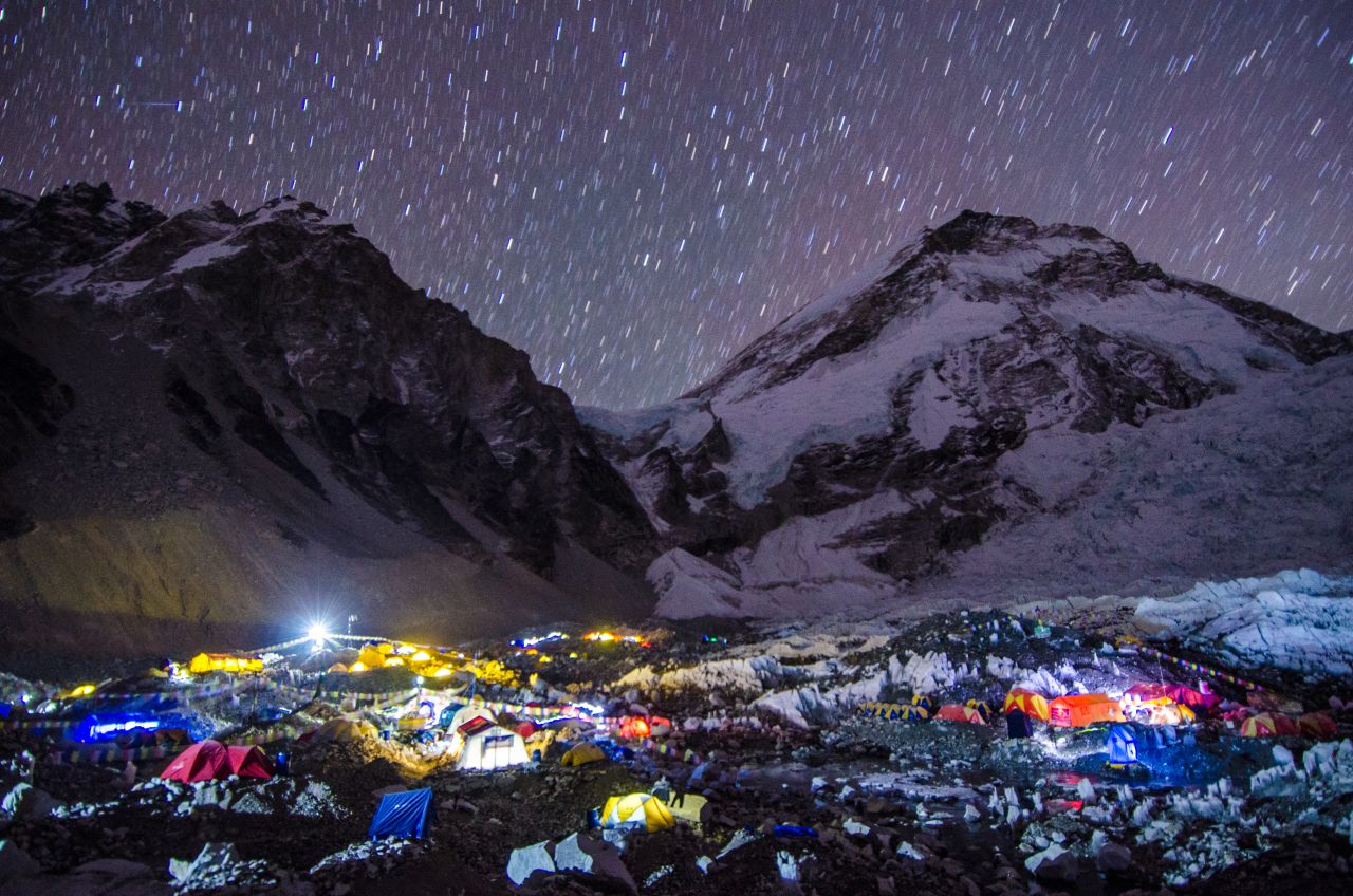 Mount Everest base camp at night during the 2012 expedition.