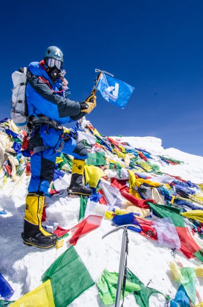 Leif Whittaker stands on the summit of Mount Everest on May 26, 2012.