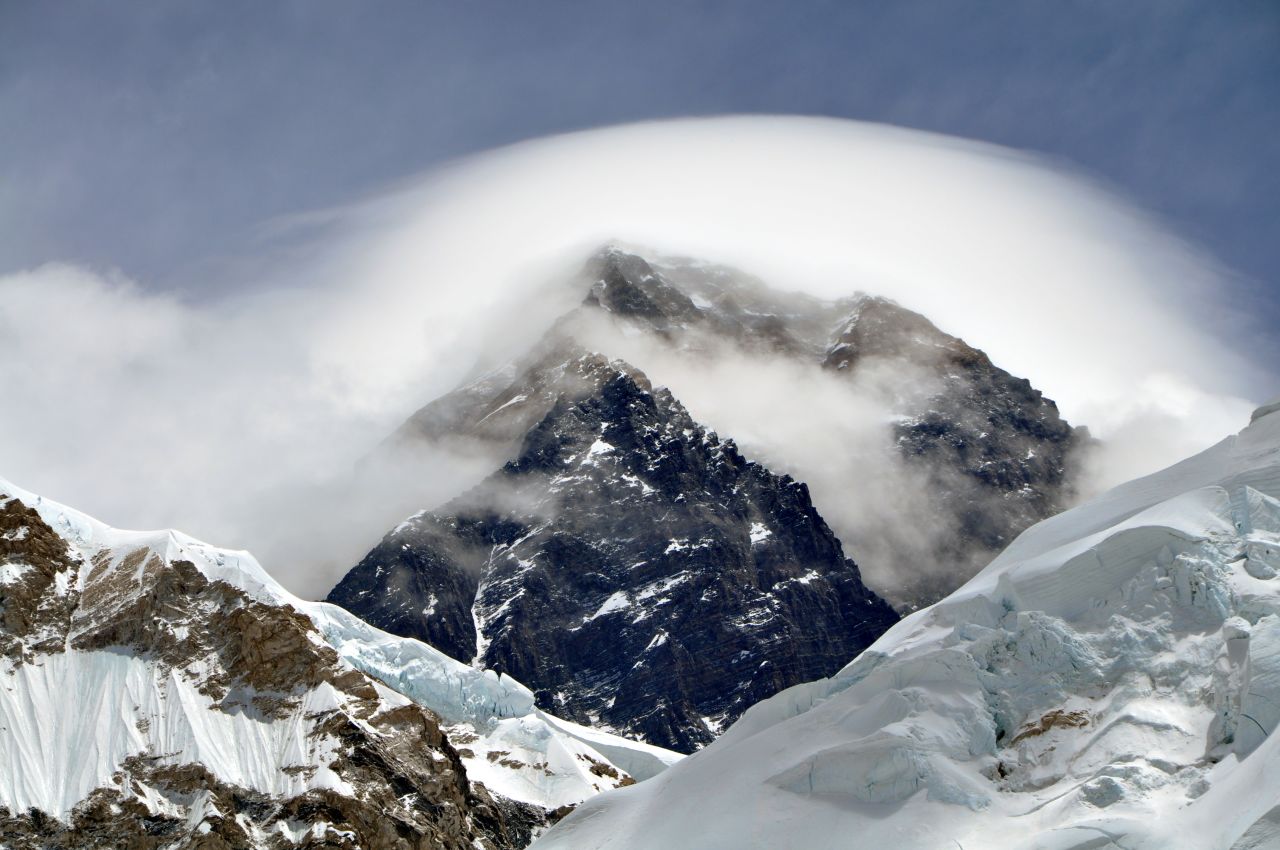 The mesmerizing view from Everest's Pumori Camp 1, showing the visual effects of the atmosphere.