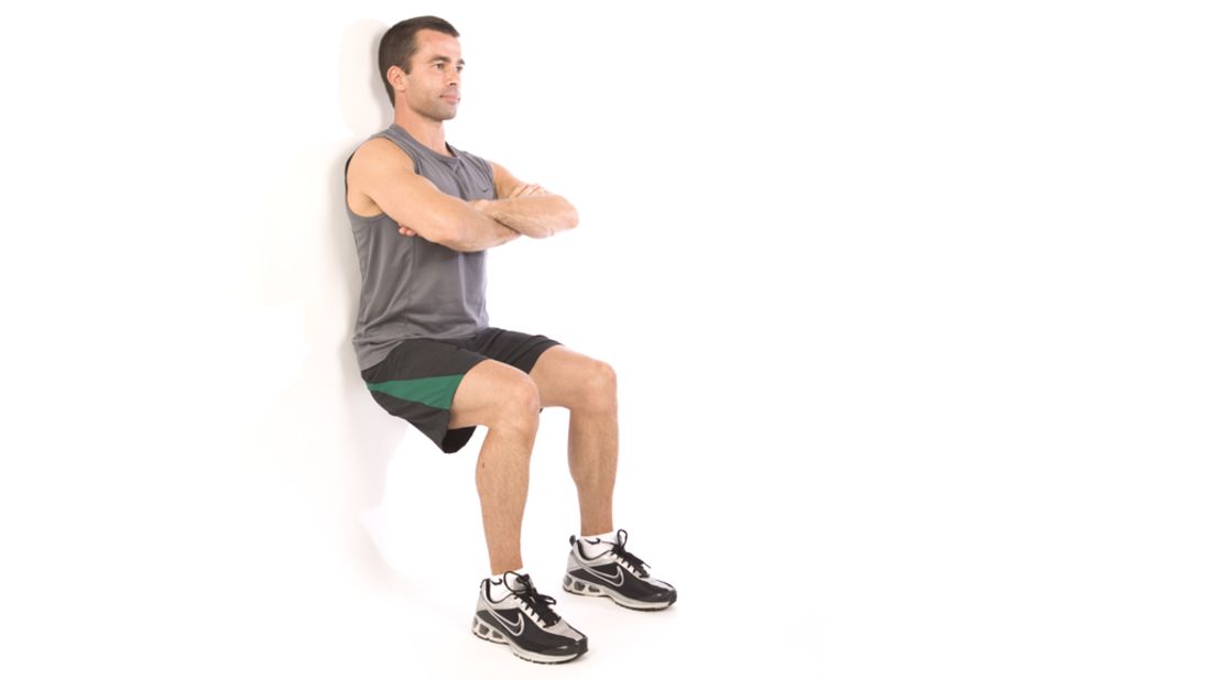 Wall squat: Works lower body