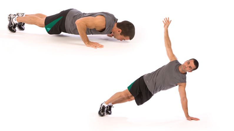 Push-up rotation: Works upper body