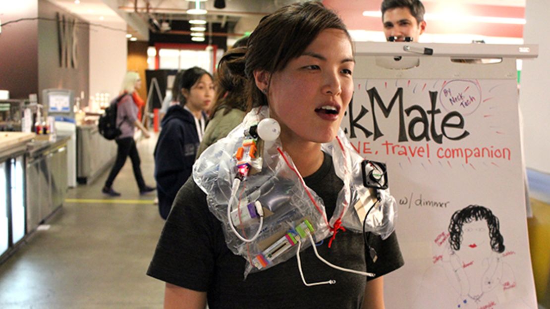 At the Women Techmakers Social, one team created the ultimate travel pillow that included a fan and reading lights. 