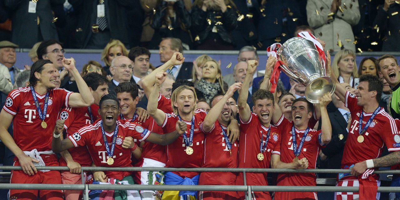 After losing out in its home stadium to Chelsea in the 2012 final, Bayern finally got its hands on the European Champions League trophy. The German side won the domestic double too in a season which climaxed with victory over German rivals Borussia Dortmund at Wembley. Coach Jupp Heynckes left Bayern at the end of the season to be replaced by former Barcelona manager Pep Guardiola.