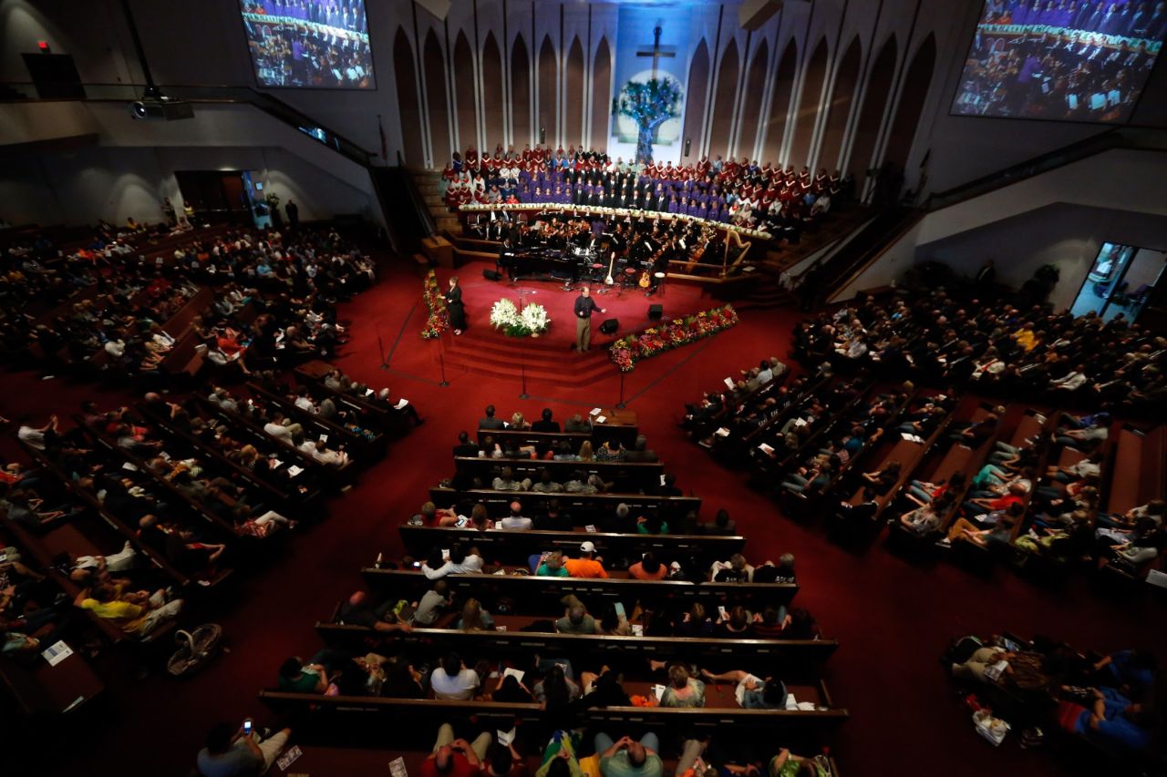 Residents gather in the First Baptist Church for the Oklahoma Strong memorial service on Sunday, May 26, to honor victims of the recent deadly tornado in Moore, Oklahoma. 