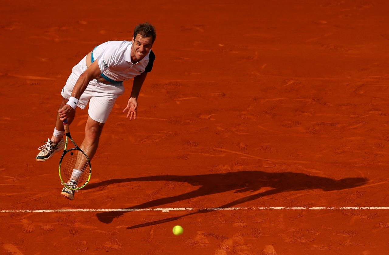 Richard Gasquet of France serves to Sergiy Stakhovsky of Ukraine during day two of the French Open on May 27. Gasquet won the match 6-1, 6-4, 6-3.