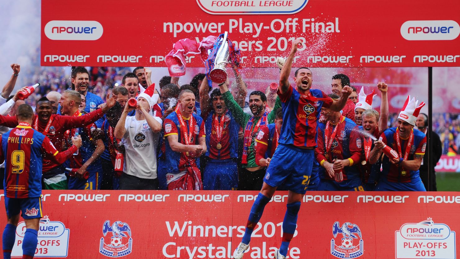 Crystal Palace players celebrate their return to the Premier League after an absence of eight years. 
