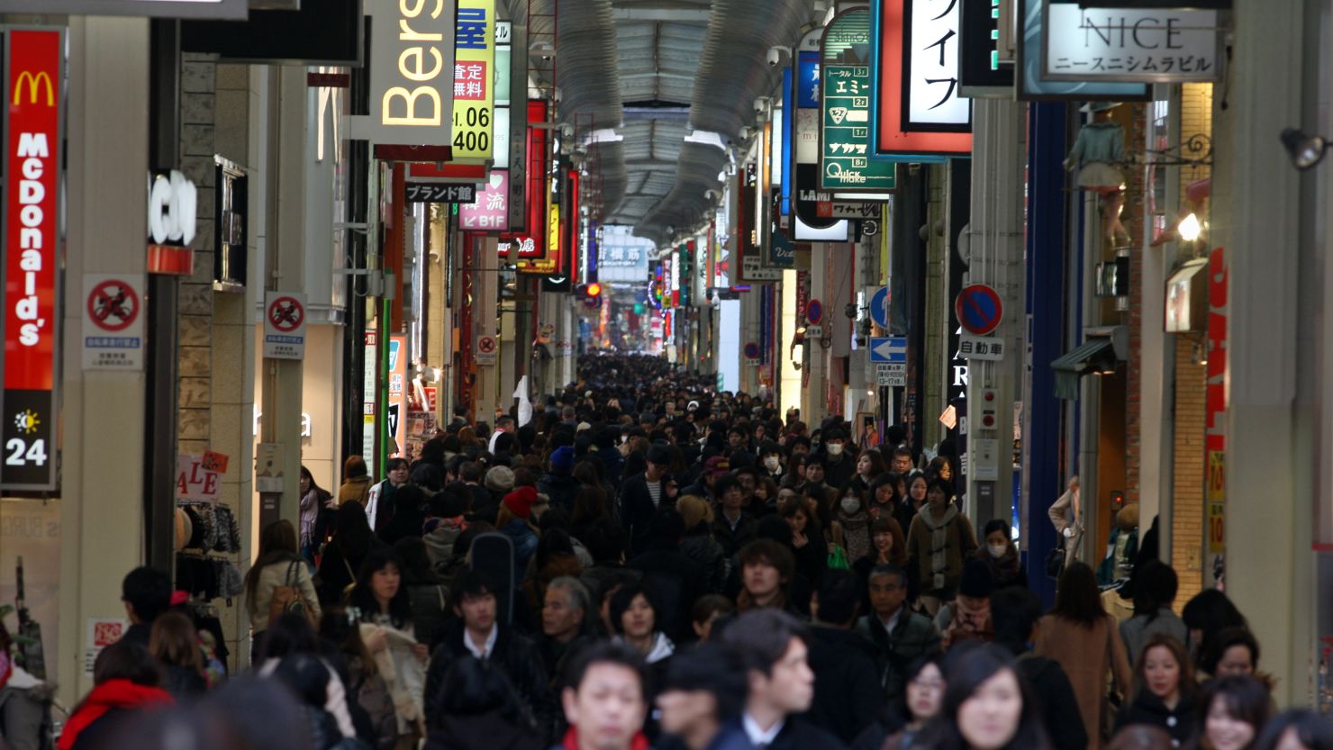 A shopping street in the Japanese city of Osaka on February 6, 2013.