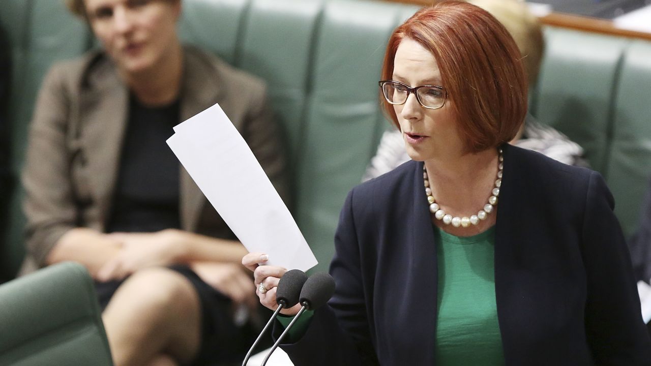 Prime Minister Julia Gillard talks during House of Representatives question time on May 28, 2013 in Canberra, Australia.