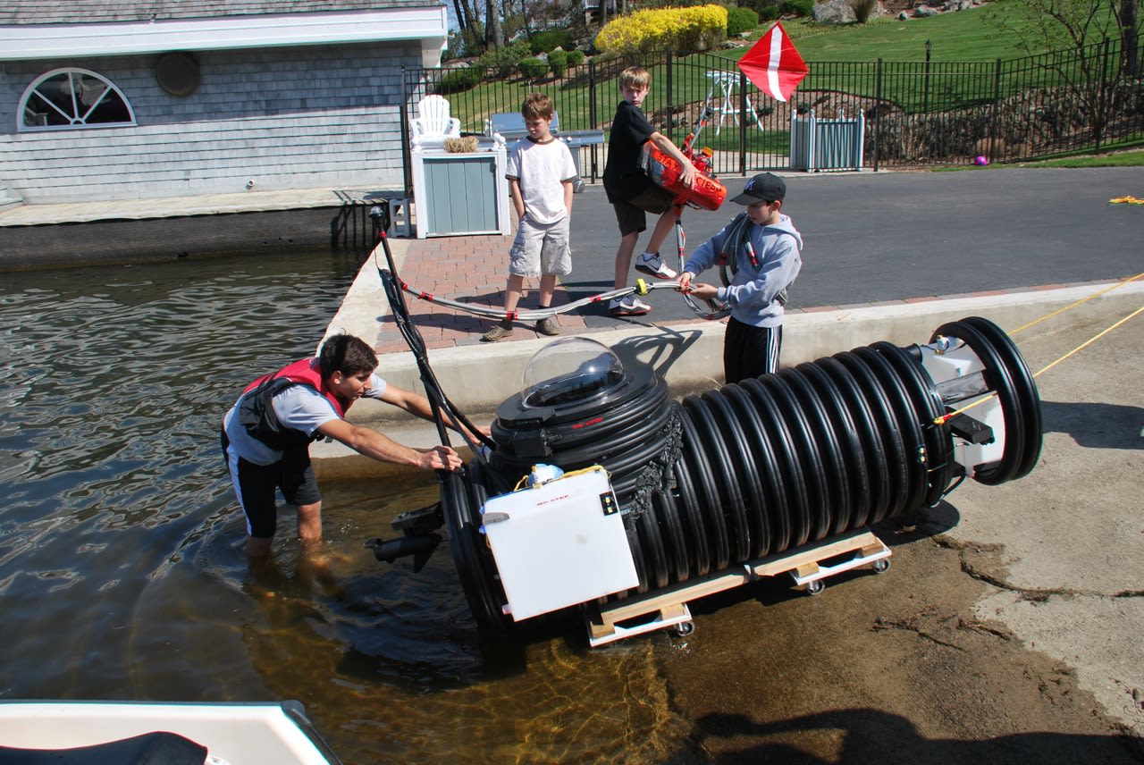 The submarine, christened the Nautilus in a nod to Jules Verne, can dive to a depth of 30 feet, though so far Justin's father, Ken, has only let him go as deep as six.