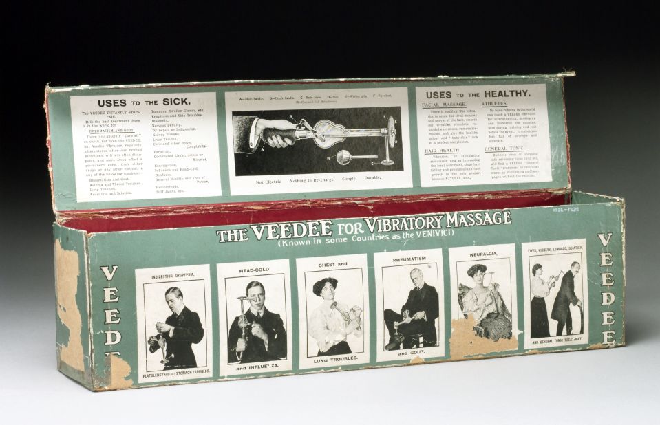 According to the museum<a href="http://www.sciencemuseum.org.uk/broughttolife.aspx" target="_blank" target="_blank"> website</a>, the "Veedee" vibratory massager claimed to cure colds, digestive complaints and flatulence. It is believed that the name is a pun on the Latin phrase "veni vidi vici" (I came, I saw, I conquered). 