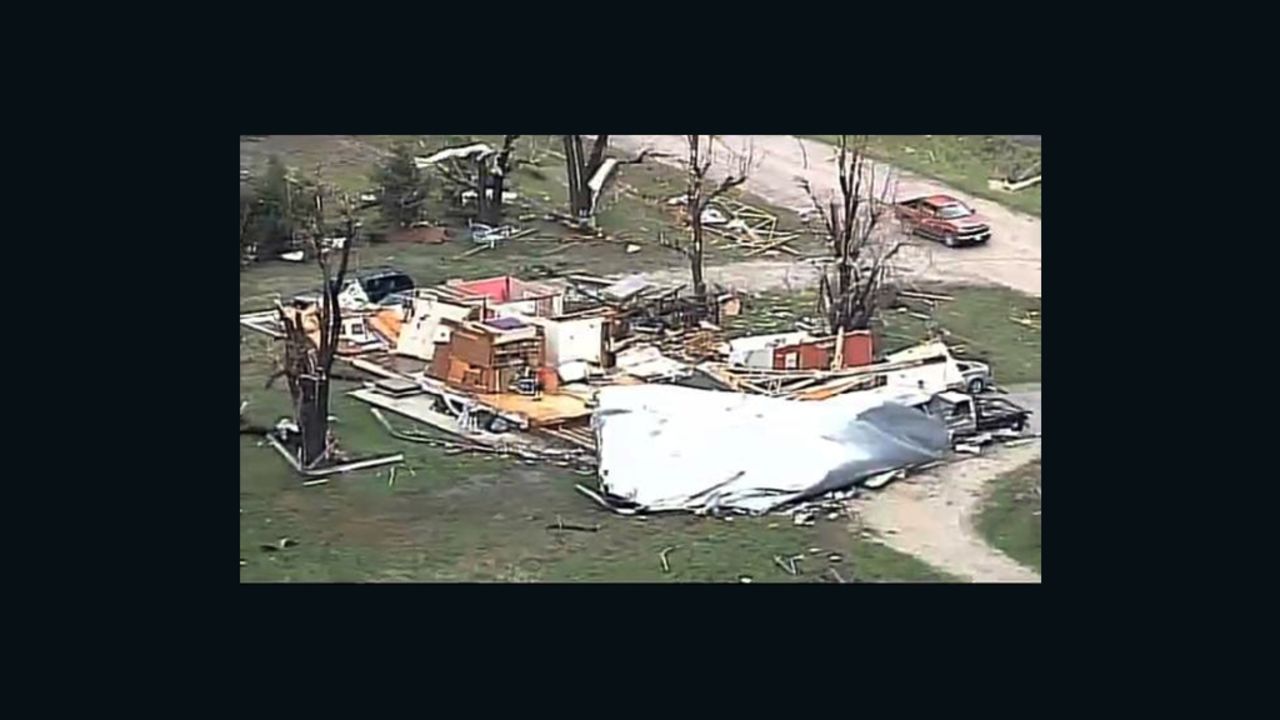 Buildings are flattened in Nemaha County near Corning, Kansas. There were no reports of injuries.