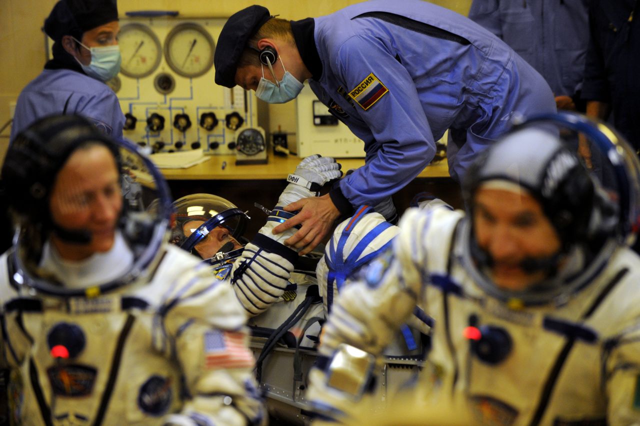 The crew have their space suits tested on May 28.