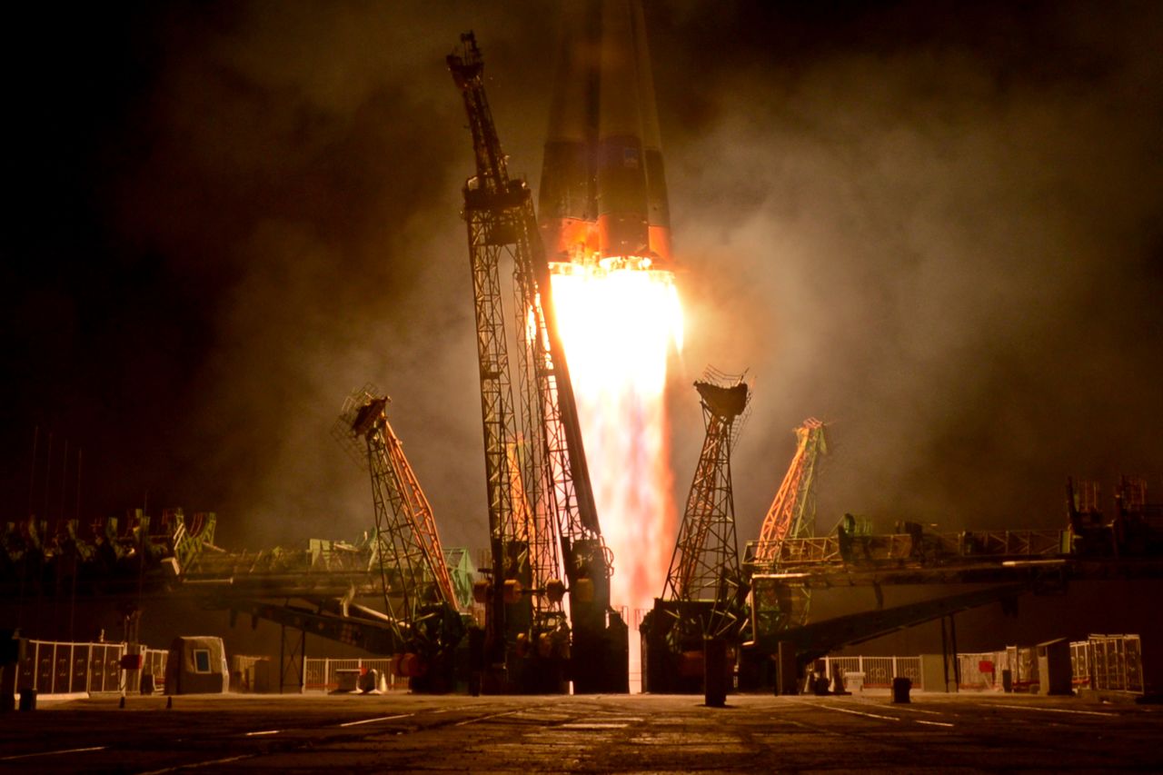 Flames from the spacecraft light up the night on May 29.