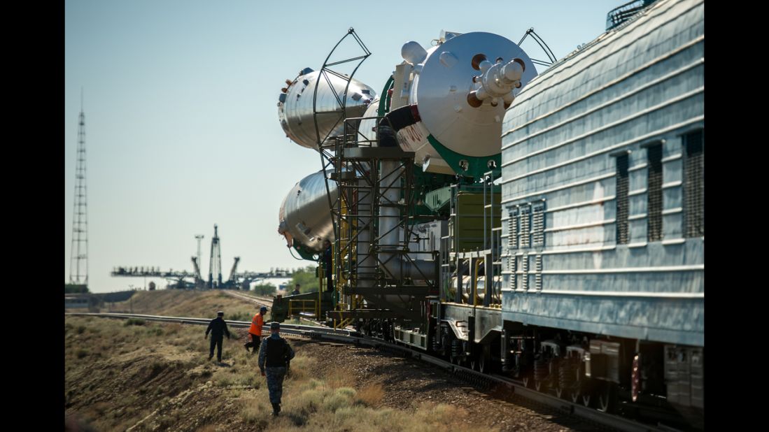 The spacecraft is rolled out by train to the launchpad on May 26.