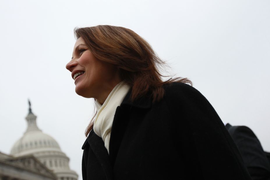 Bachmann at a January 2011 news conference in which Republican House members displayed signed petitions demanding the repeal of health care legislation.
