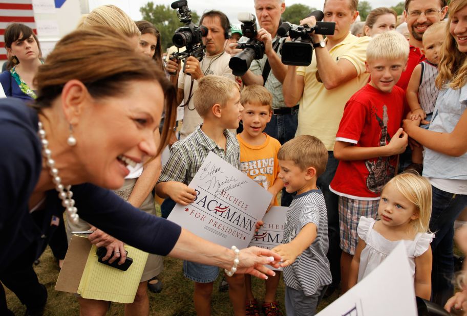 Bachmann greets supporters at a GOP picnic in Humboldt, Iowa, in August 2011 ahead of the straw poll. 