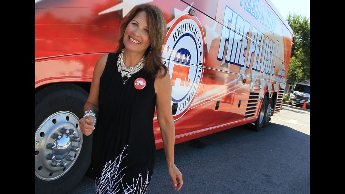 Bachmann participates in the "Fire Pelosi" bus tour in September 2010. The Republican National Committee <a href="http://news.blogs.cnn.com/2010/03/22/gop-site-rallies-to-fire-pelosi-after-health-care-passes/">launched the campaign</a> against then-House Speaker Nancy Pelosi following passage of the bill to overhaul health care. 