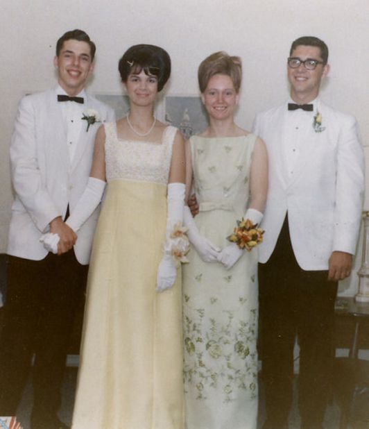 1966: <a href="http://ireport.cnn.com/docs/DOC-605614">Susan Train</a> says: "The senior prom was a really big deal after four years of Catholic school uniforms; it was our night to shine.  The hairstyles were up, the flowers were especially picked to go with the gowns and the white dinner jackets -- everyone was so beautiful and handsome that night. We wore white gloves and matching shoes -- every detail was thought out and selected for this special evening."