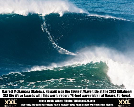Gran ola: récord mundial de 23,7 metros, logrado por Garrett McNamara, en noviembre de 2011.