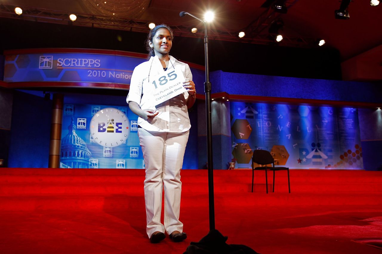 Anamika Veeramani won in 2010 with the word "stromuhr," which is an instrument that measures the amount and speed of blood flow through an artery.  