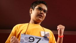 WASHINGTON - MAY 30:  Sameer Mishra of West Lafayette, Indiana celebrates after he correctly spelled his word during round seven of the 2008 Scripps National Spelling Bee at the Grand Hyatt Washington Hotel May 30, 2008 in Washington, DC. Spellers from all around the U.S., Canada and countries as far away as South Korea and New Zealand are competing in a two-day event for the top honor as the best speller.  (Photo by Alex Wong/Getty Images)