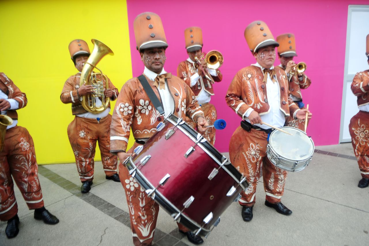 A band warms up at a festival in Lima.