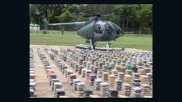 Bundles of cocaine worth about $445 million were displayed after Panamanian police seized the drugs Saturday.