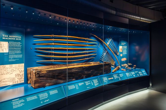 More than 130 medieval longbows have been recovered from the<em> </em>Mary Rose. These are the only ones in existence from the time and their length demonstrates that an archer could pull more than twice as much weight as was previously thought possible. 