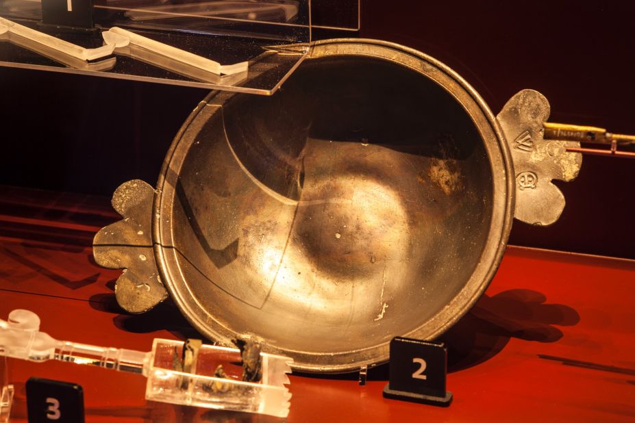The ship's barber surgeon used this bowl, along with a lancet, to drain blood when diagnosing illnesses onboard. The bowl was found in his cabin toward the stern of the ship. Pewter was a relatively expensive metal in the 16th century, signifying the barber surgeon's high status.