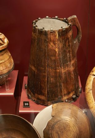 Due to the difficulty of storing safe drinking water, one gallon of ale was allocated per crew member per day. Henry VIII built four brew houses in Portsmouth to supply his fleet. The remains of 17 relatively complete wooden drinking tankards, like the one pictured, have been recovered. 