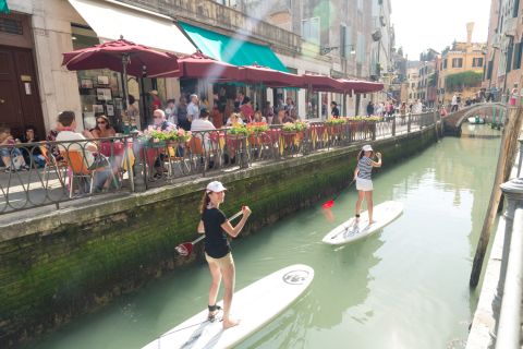 Schwitzky isn't the only person to use waterways inventively to get around the city. Paddleboarding has been widely named as the fastest growing watersport in the world and in Venice, Italy, tourists are using the floating boards to explore the city's canals. 
