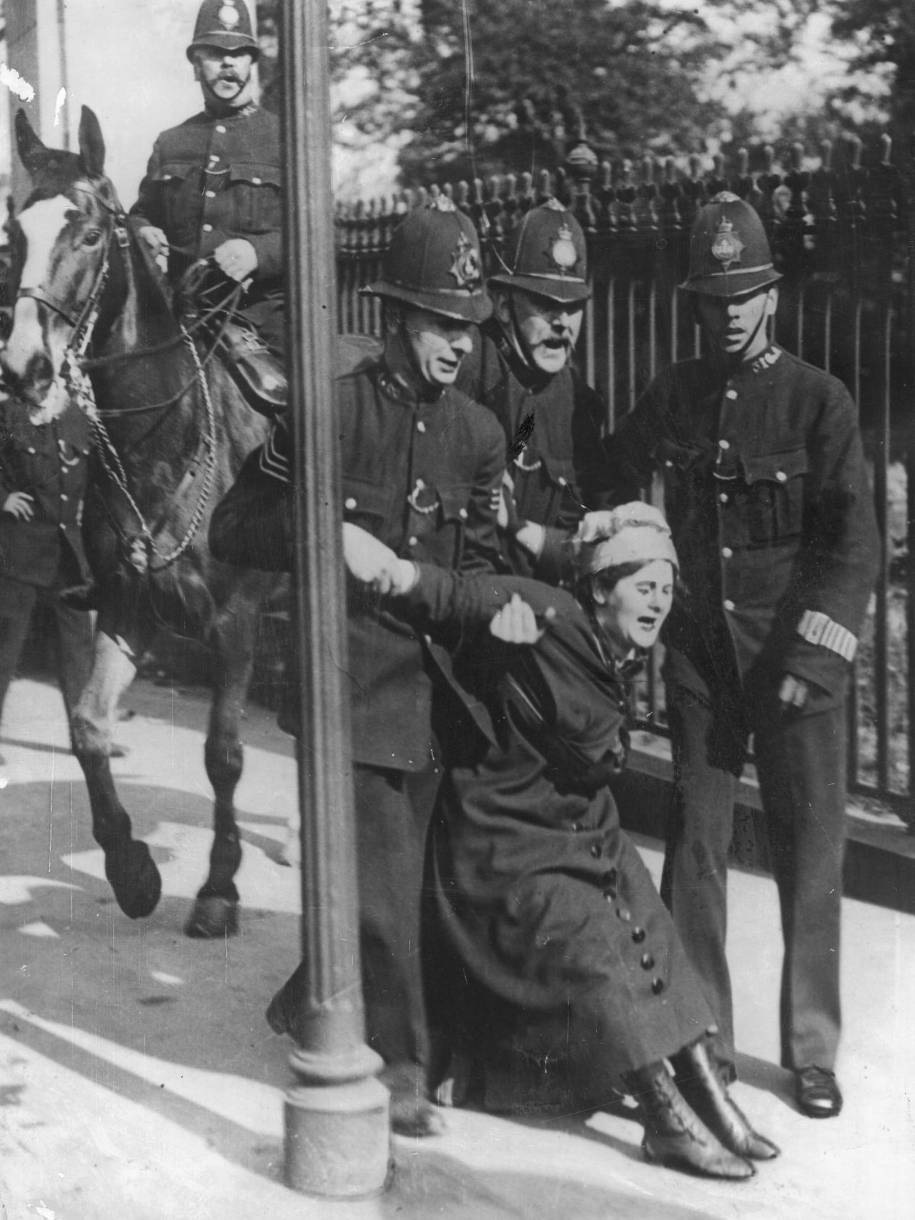 The activists used militant protest methods, such as chaining themselves to railings and smashing windows. Historians are divided on their success, with Tanner arguing: "Unfortunately for the legacy of Emily Davison, World War One broke out a year later, in 1914, and the Suffragettes believed it would have appeared unpatriotic to continue the struggle while the country was at war."