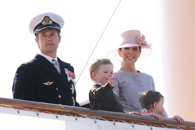The Danish royal family still enjoy summer holidays aboard their enormous 78-meter yacht Dannebrog, with Prince Frederik, Princess Mary and their children Prince Christian and Princess Isabella of Denmark pictured here in their finest nautical attire. 