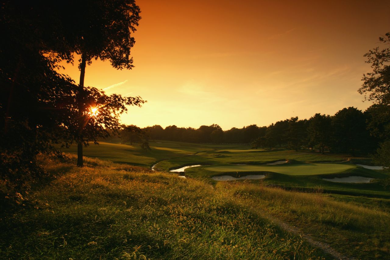 Merion is regarded as one of the most picturesque courses in world golf, and this sunset view from the 10th tee takes in the ninth green with the fourth green in the background. 
