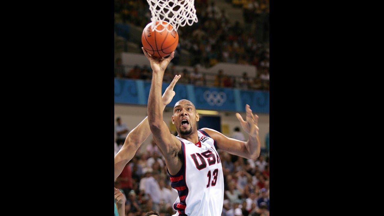 Duncan goes to the hoop against Australia in the 2004 Olympics in Athens, Greece. The U.S. team went on to win bronze in that competition. It was the only Olympics in which Duncan played.