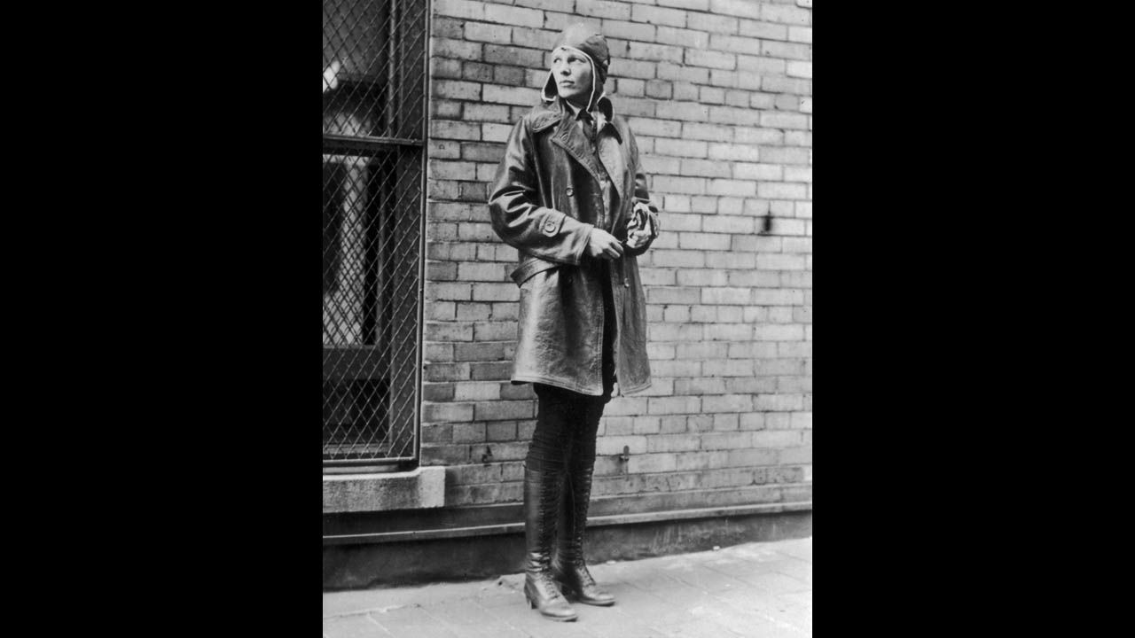 Earhart poses for a photo in Newfoundland, Canada.