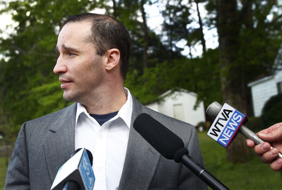 James Everett Dutschke speaks with the media as federal authorities search his Tupelo, Mississippi, home on April 23, in connection with several suspected ricin incidents.  Dutschke was later charged with possession and use of a biological agent in connection with a ricin-tainted letter sent to Sadie Holland, a judge in Lee County, Mississippi.