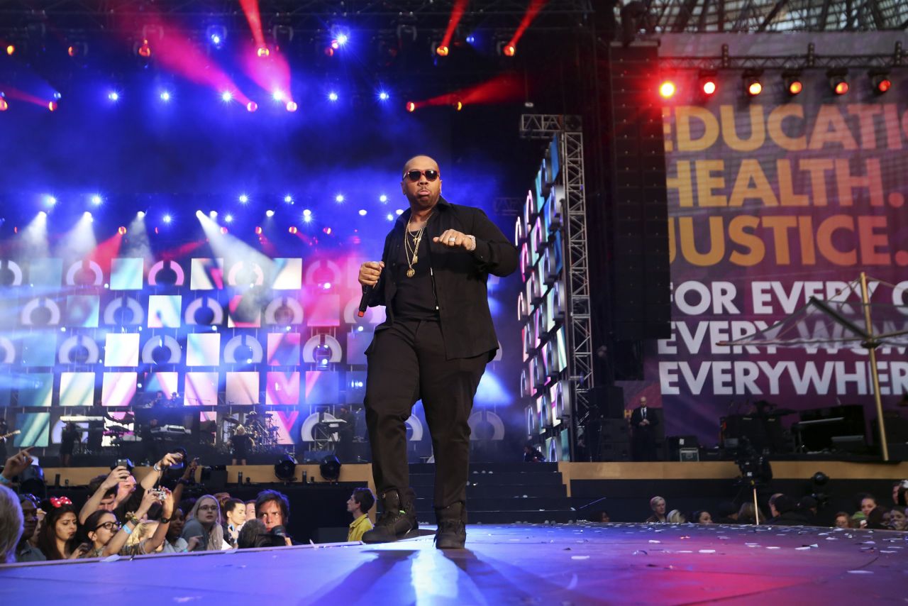 Rapper Timbaland performs. Simon Le Bon of Duran Duran joined Timberland on stage to perform a version of "The Reflex."