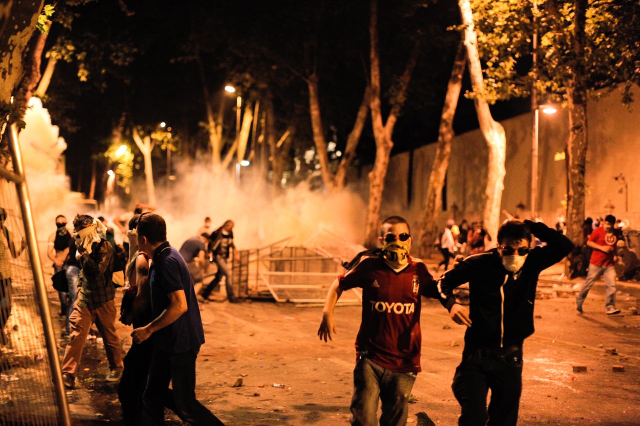 Protesters clash with riot police in Istanbul, Turkey, on Saturday, June 1. 