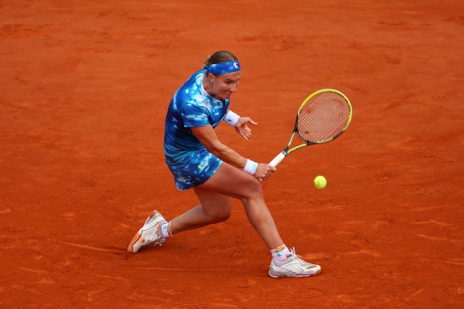 Kuznetsova hits a backhand during her match against Kerber on June 2.