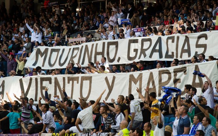 Though he was booed by some sections of the smaller than usual crowd, Mourinho did have some support from the Spanish club's "ultra" hardcore fans. 
