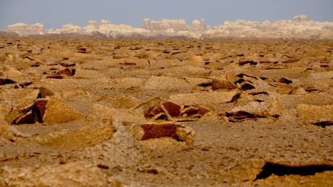 The volcanic landscape of the Danakil Depression is made up of basalt, acidic liquids and salt formations. 