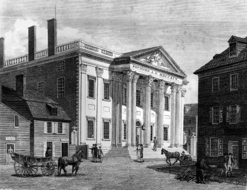 <strong>McCulloch v. Maryland (1819):</strong> In response to the federal government's controversial decision to institute a national bank in the state, Maryland tried to tax the bank out of business. When a federal bank cashier, James W. McCulloch, refused to pay the taxes, the state of Maryland filed charges against him. In McCulloch v. Maryland, the Supreme Court ruled that chartering a bank was an implied power of the Constitution. The first national bank, pictured, was created by Congress in 1791 in Philadelphia.  
