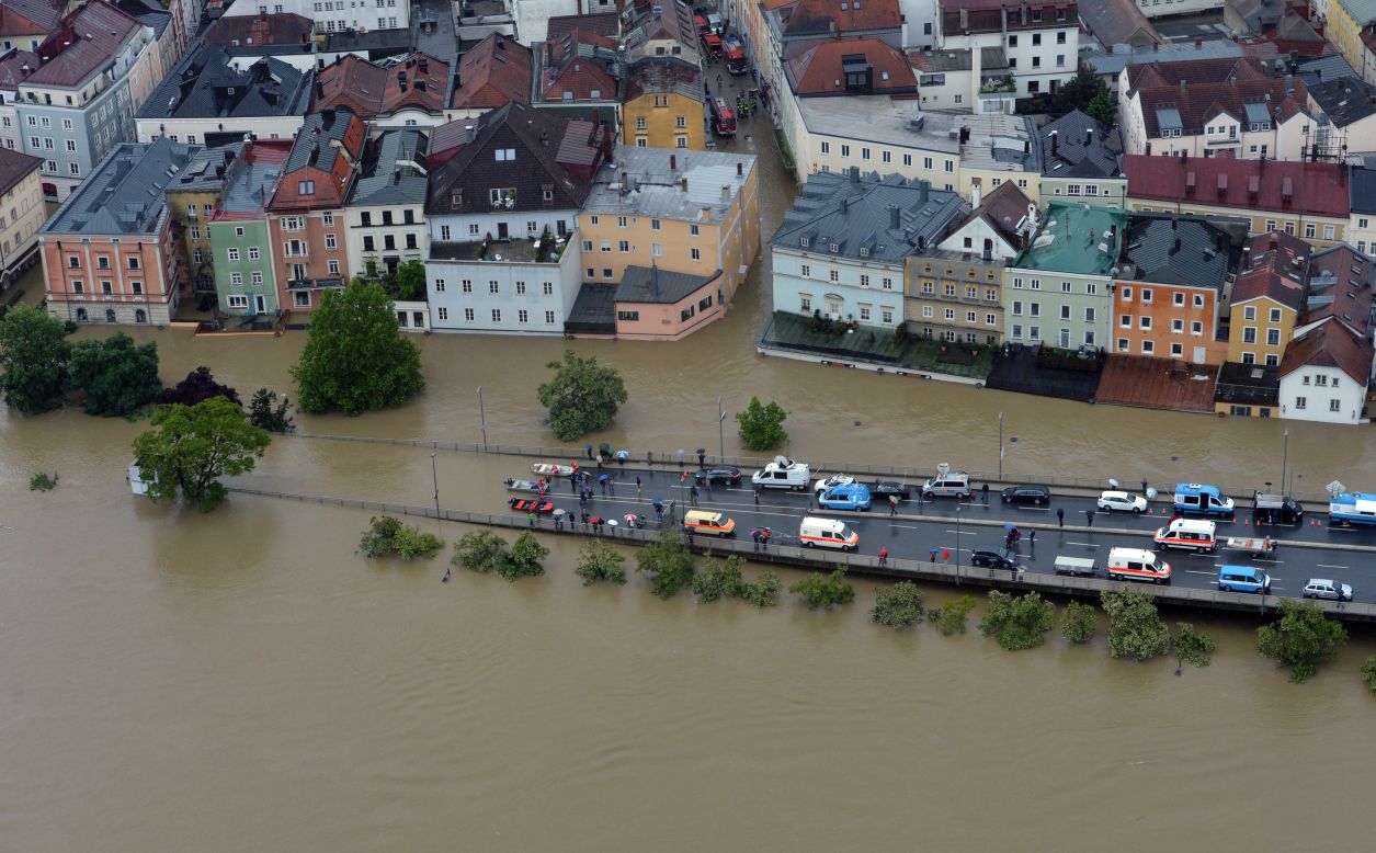 Streets in Passau, Germany, were flooded after the River Danube topped a centuries-old record.