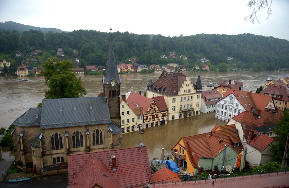 Torrential rains leave Wehlen, Germany, flooded on June 4.