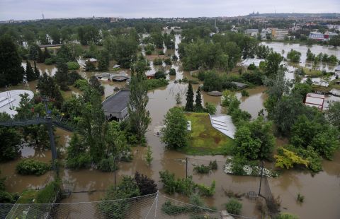 An aerial view shows the flooded Prague Zoo on June 4 in the Czech Republic. 